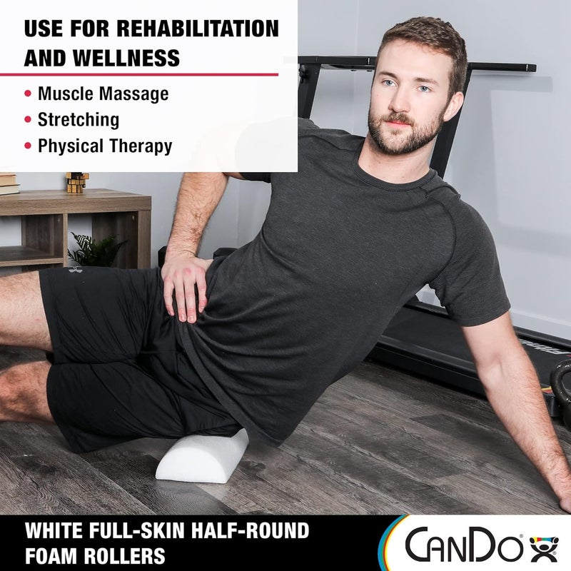 Cando -30-2341 Full-Skin PE Foam Roller For Muscle Restoration, Massage Therapy, Sport Recovery, And Physical Therapy. White, 6" x 12", Half-Round - Image 4